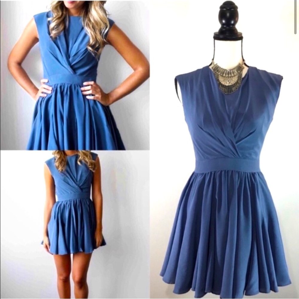 Paper Crown 100% Silk Mini Dress in Slate Blue
